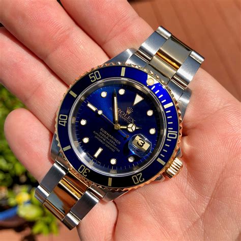 16613 rolex submariner stainless steel goind blue|Rolex 16613 blue for sale.